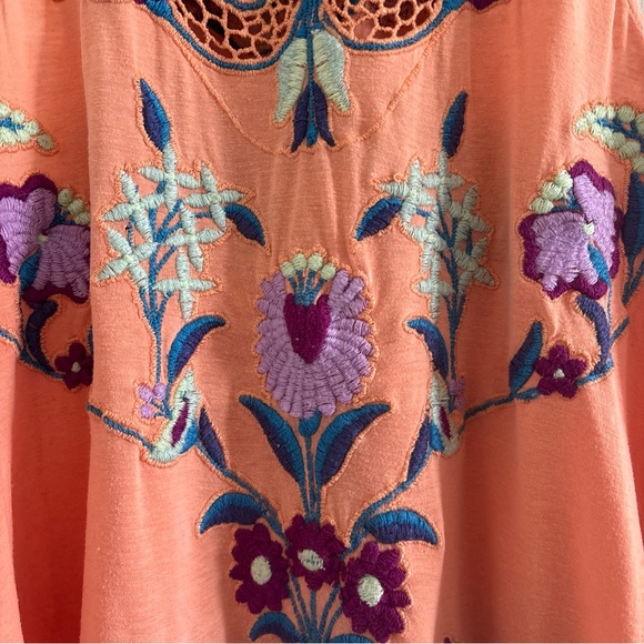 Free People Embroidered Crochet Tank Top Size Small Orange Boho Linen Blend - Picture 3 of 10